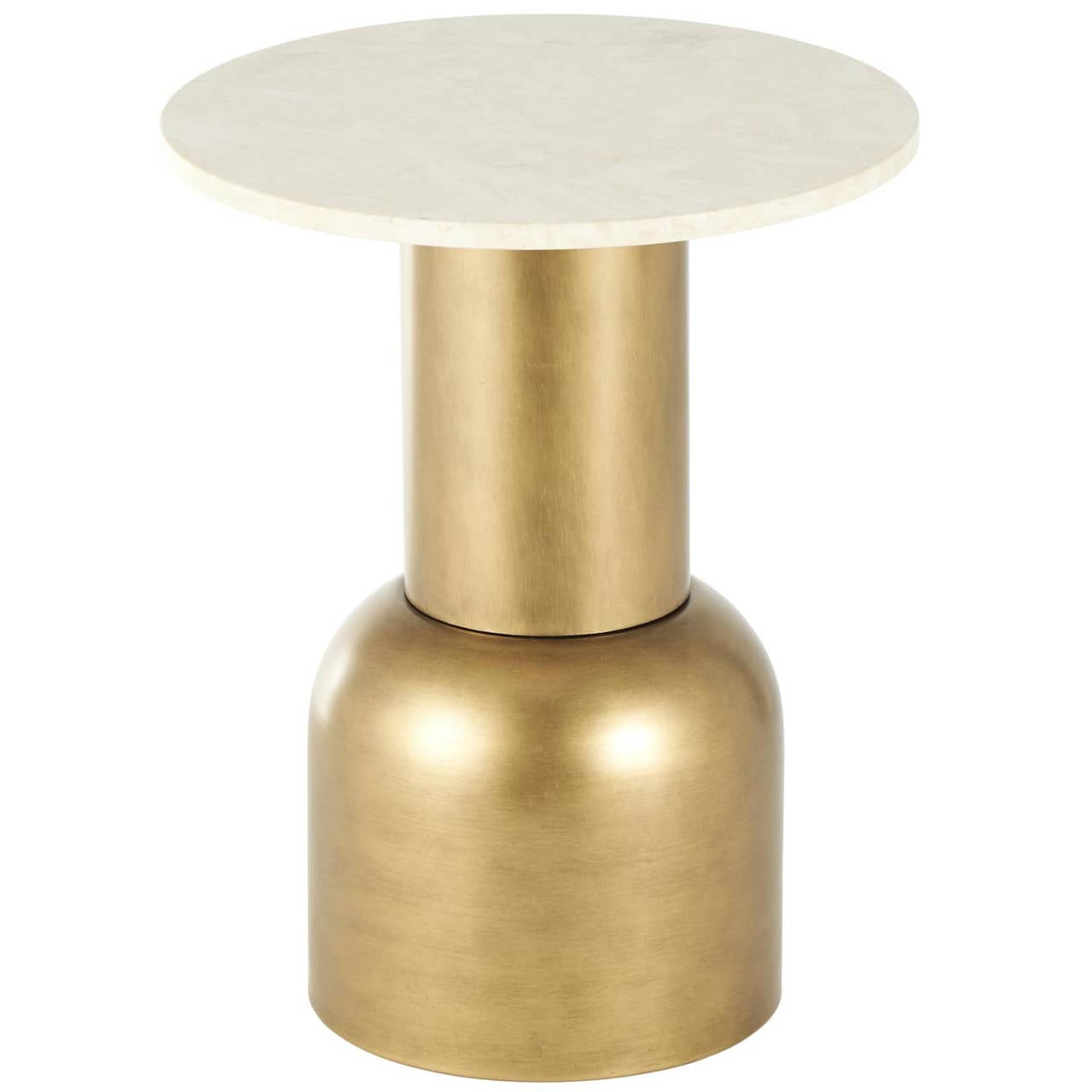 20" Gold Metal Pedestal Accent Table with Cream Marble Tabletop